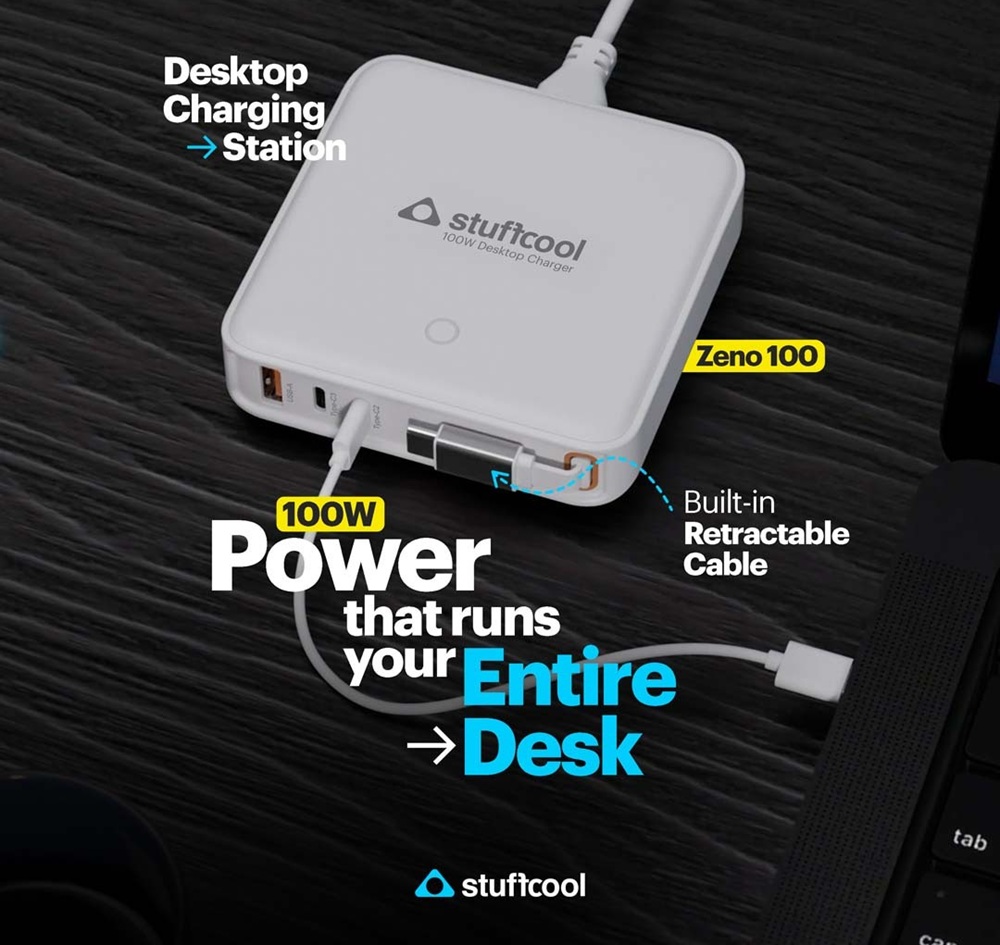 Stuffcool Zeno 100W Desktop Charging Station with PD, PPS charging, 65W built-in retractable cable launched