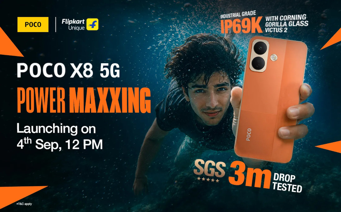 POCO X8 5G with 9000mAh battery, IP69K rating, and 1.5K 120Hz AMOLED display to launch in India on September 4