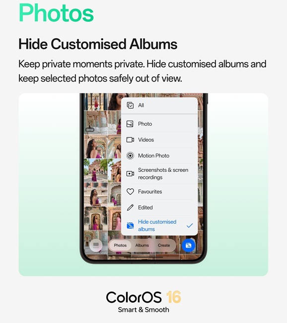 ColorOS 16 Hide Customized Albums