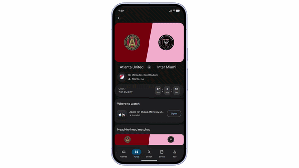 Google Play Sports Topic Pages